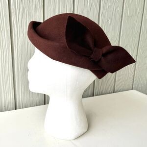 VTG 1950s Brown Wool Felt Cocktail Hat w/ Bow – Union Made USA Mid-Century